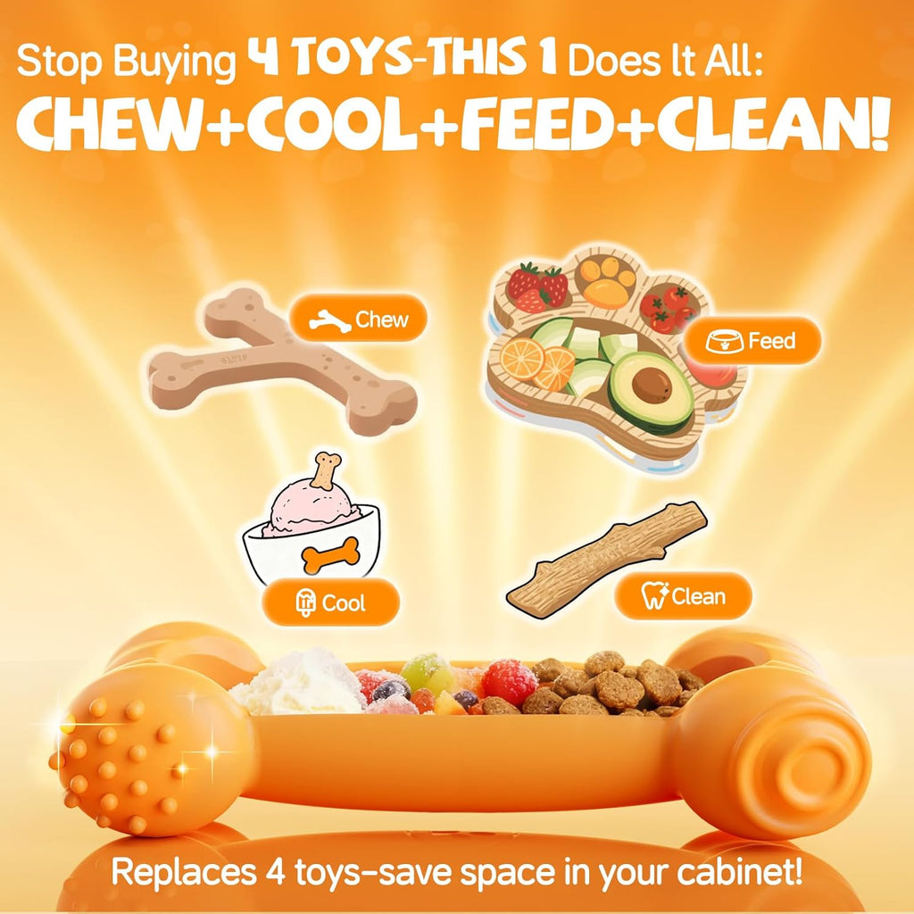 2-Pack Freeze Toys for Dogs Slow Feeder Dog Lick Bone Indestructible Chew Toy for Aggressive Chewers,Puppy Teething Relief,Fillable Enrichment Treat Toy Suitable for Small & Medium Breed(Nylon)