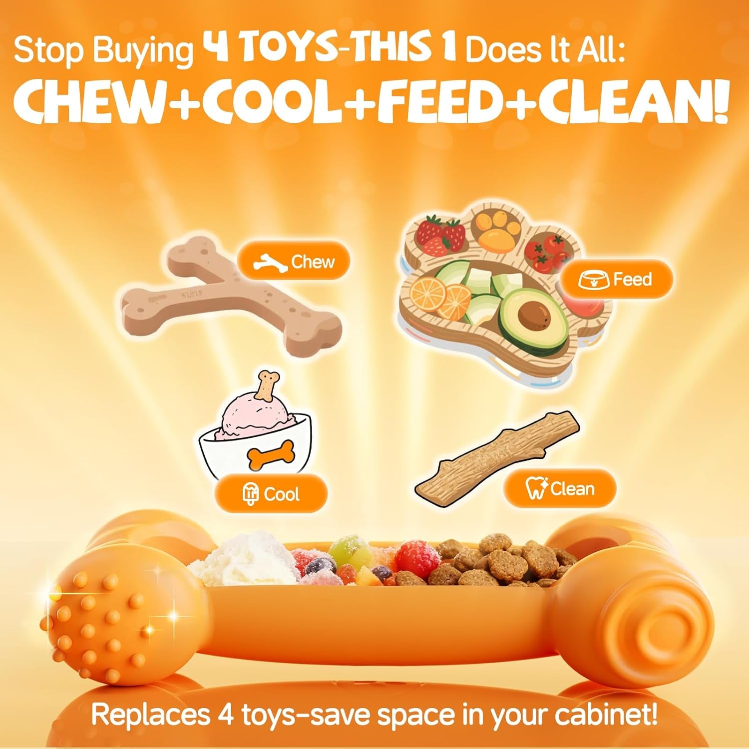 2-Pack Freeze Toys for Dogs Slow Feeder Dog Lick Bone Indestructible Chew Toy for Aggressive Chewers,Puppy Teething Relief,Fillable Enrichment Treat Toy Suitable for Small & Medium Breed(Nylon)