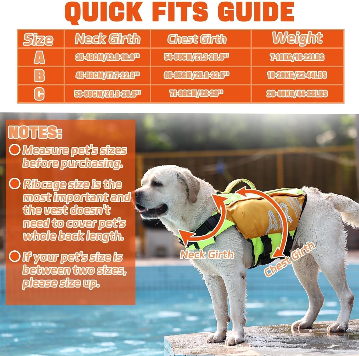 Dog Life Jacket, Safe Swimming Vest for Small & Medium Dogs, Adjustable & Lightweight for Beach, Pool and Boating — a Practical Summer Gift for Doglovers Orange, Size B
