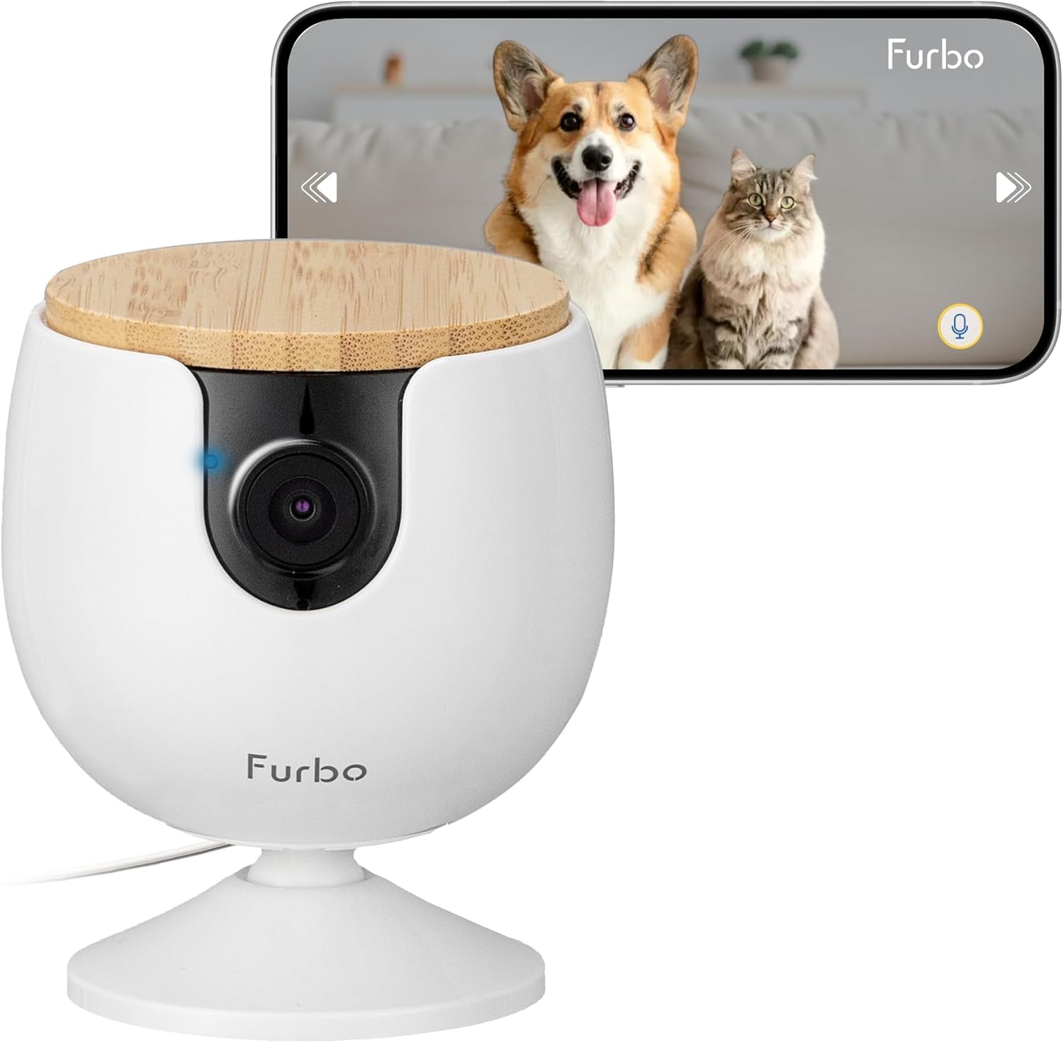 360° Dog Camera: Basic See, Talk & Toss Features, No AI Alerts, No Subscription Required, Pet Security Cam W/Barking Alerts, Rotating View, Treat Toss, 2-Way Audio, Smart Home Puppy Monitoring