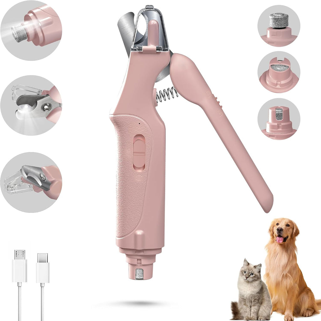 2-In-1 Cat Nail Clippers & Dog Nail Clippers Trimmers for Large Medium Small Dogs Cats Claw Trimmer Quick Sensor and Safety Guard USB Rechargeable with 2 LED Lights Dogs Nail Trimmer