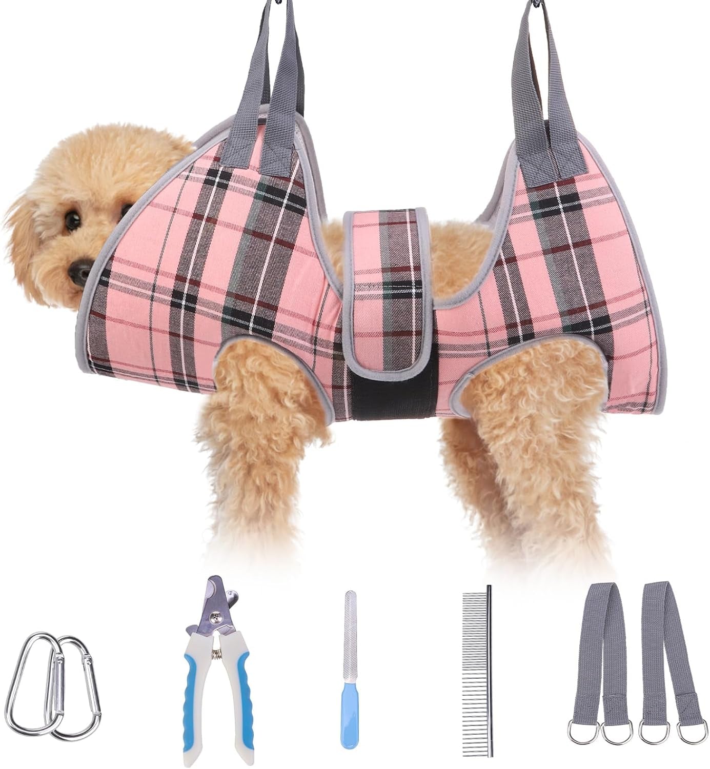Dog Grooming Hammock for Small Dogs Cat- Dog Sling for Nail Trimming/Clipping- Dog Hanging Harness Holder with Thick Fabric Neck Support & Strap Restraint Claw Care, Pink XS