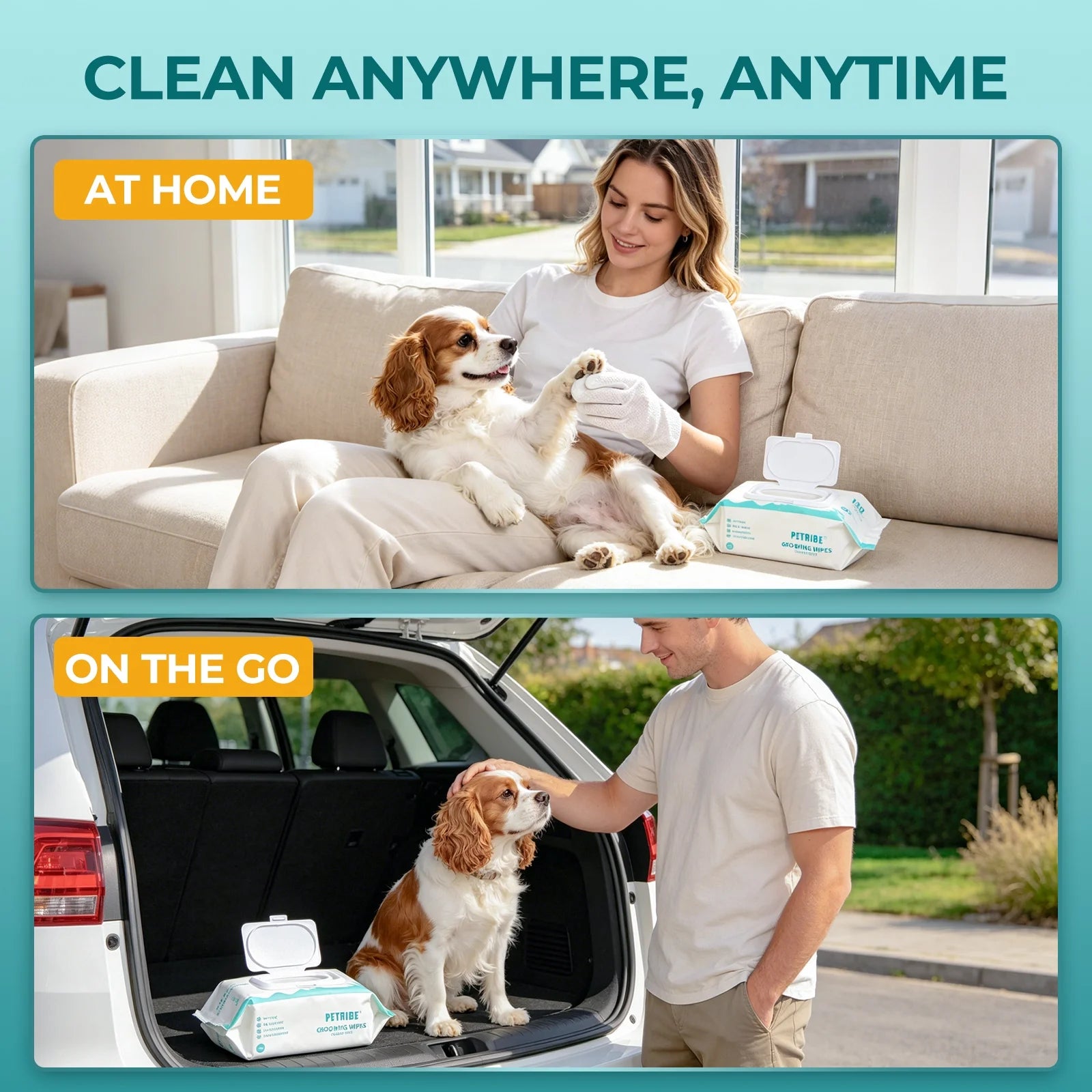 Dog Wipes Cleaning Deodorizing Glove Wipes for Dogs & Cats, 48 Pcs, Coconut Scent, Hypoallergenic Hydrating & Nourish Fur Pet Grooming Glove Wipes, Daily Care & Traveling