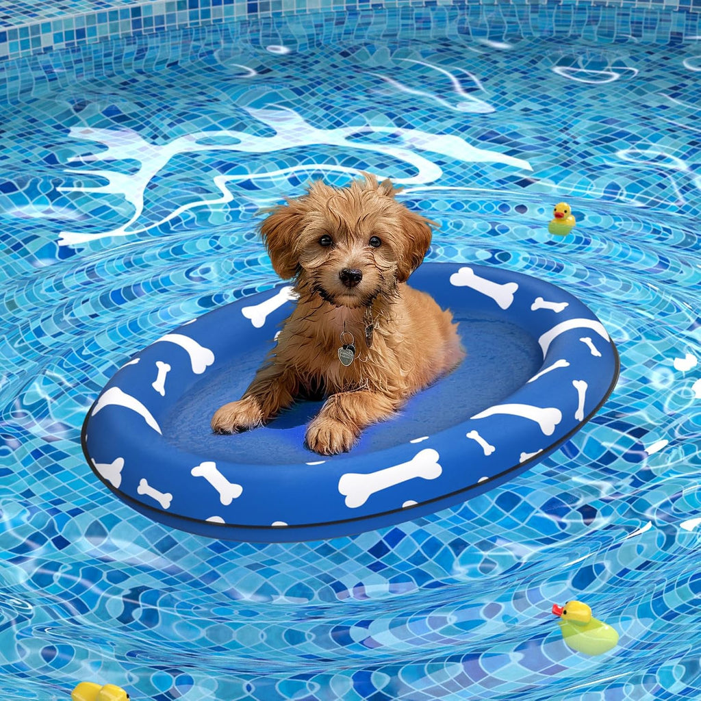 Dog Float Raft - Inflatable Dog Swimming Float for Summer (Small, Yellow Bones)