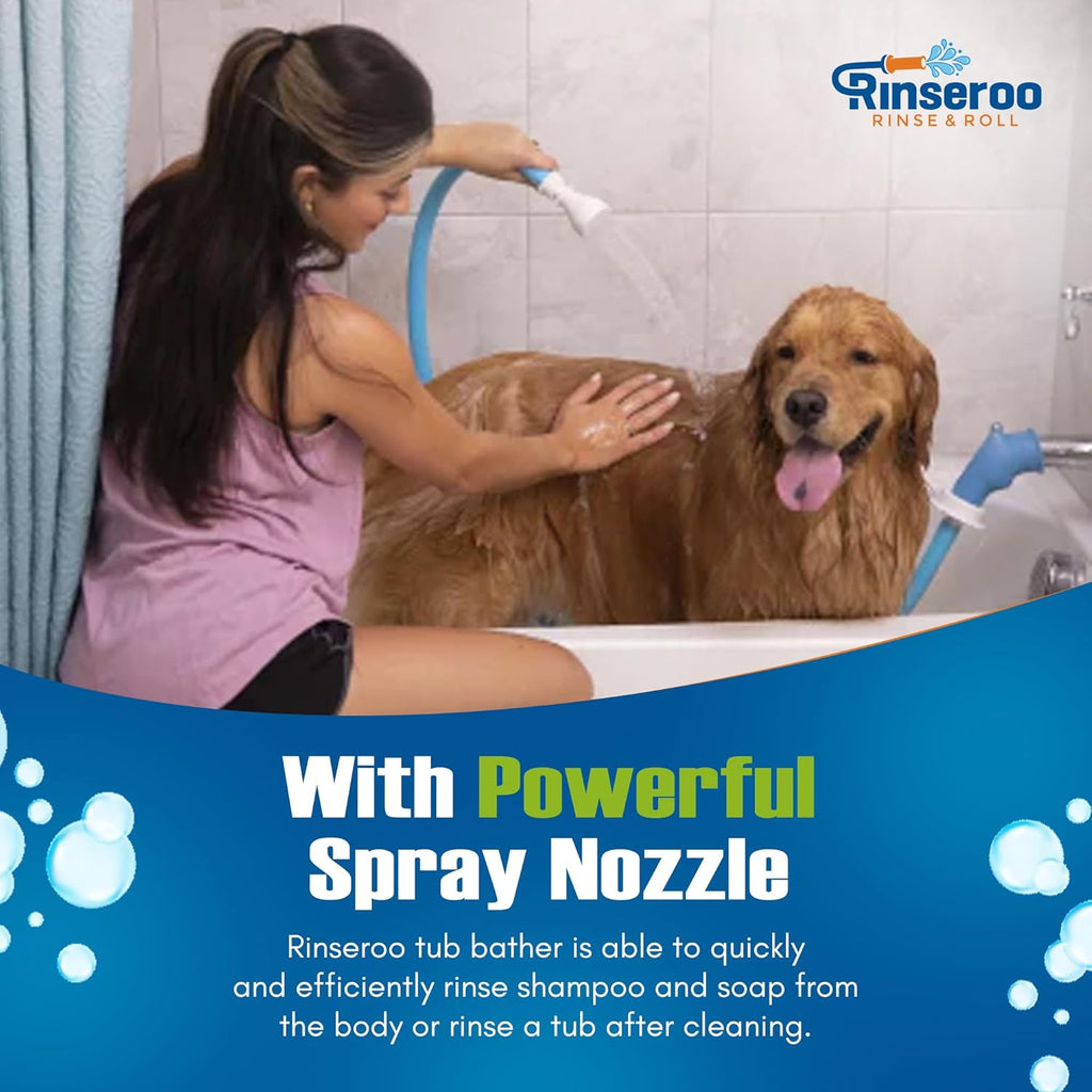 Slip-On Bathtub Faucet Sprayer Attachment. Ultra-Flex Dog Shower Hose Adapter Portable Hose Attachment with Sprayer Pet Showerhead Attach Tub Spout 5 Foot Hose. No Install for Speedy Washing