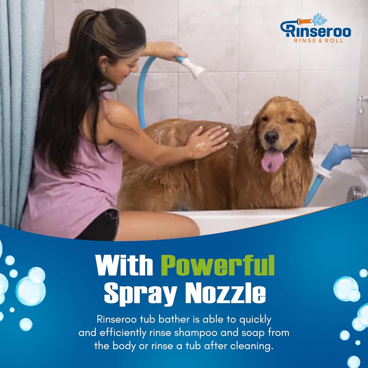 Slip-On Bathtub Faucet Sprayer Attachment. Ultra-Flex Dog Shower Hose Adapter Portable Hose Attachment with Sprayer Pet Showerhead Attach Tub Spout 5 Foot Hose. No Install for Speedy Washing