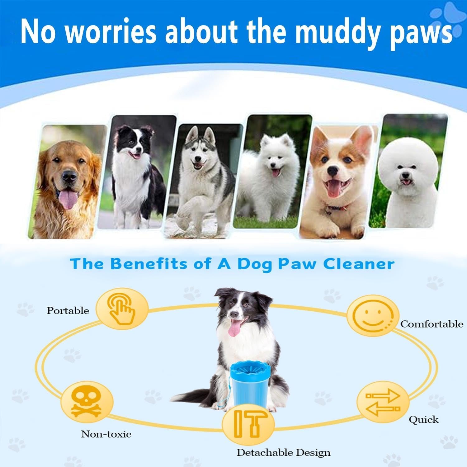 Dog Paw Cleaner,Washer,Pets Foot Wash Cup-Pet Foot Cleaner for Small Medium Large Breed Dogs/Cats Pet Clean Paws Miracle Portable Tool(With 1 Towel& 1Brush) Blue