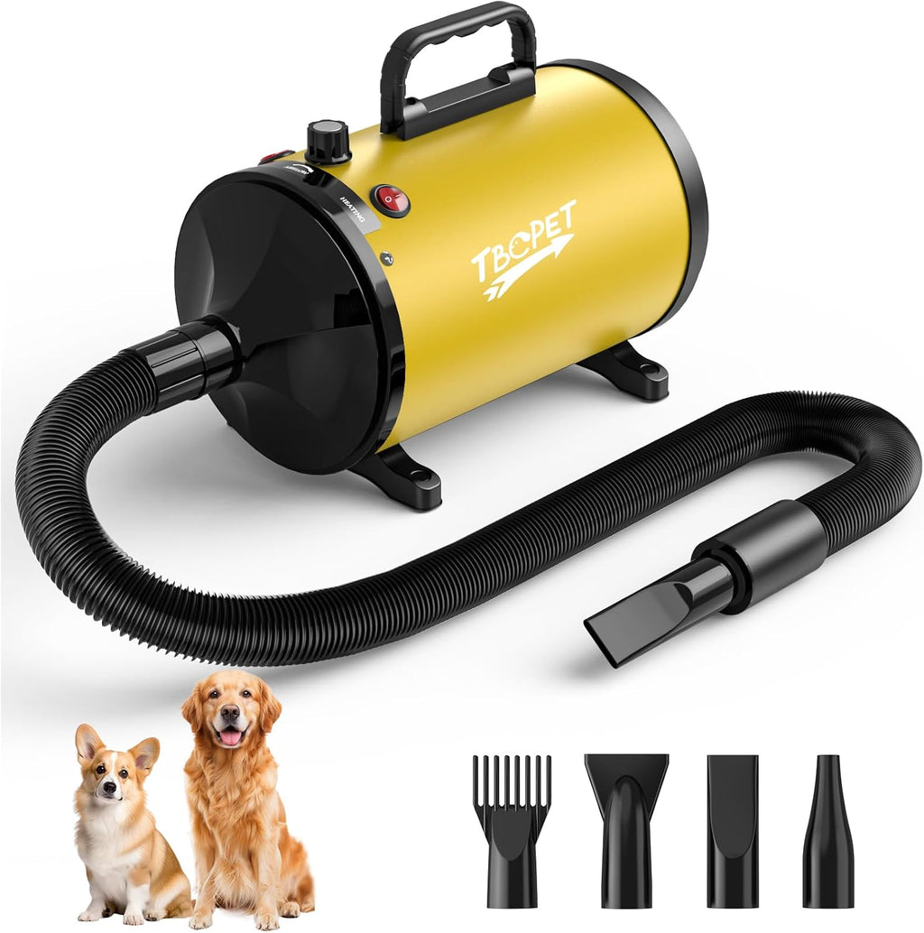 Dog Dryer High Velocity Dog Hair Dryer 5.2HP/3800W, Stepless Adjustable Speed Temperature Dogs Grooming Blow Dryer, Pet Dryer with 4 Nozzles,Blow Dryer for Dogs, White