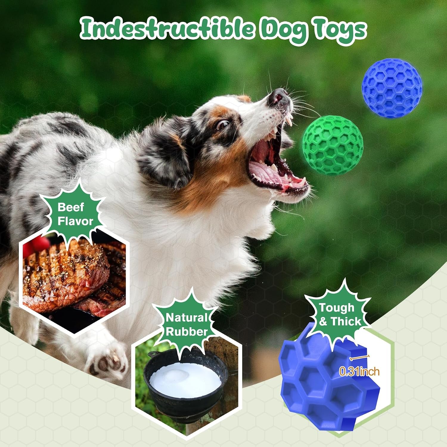 Tough Dog Chew Toys for Aggressive Chewers, Indestructible Dog Balls for Aggressive Chewers, Squeaky Toys for Large Dogs, Squeaky Balls for Dogs, Interactive Funny Heavy Duty Ball