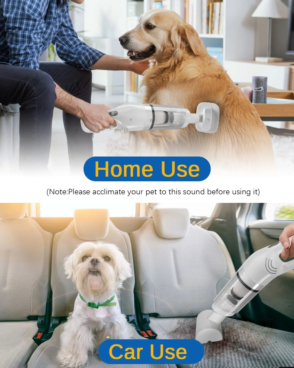 5-In-1 Handheld Pet Hair Vacuum & Grooming Brush, Low Noise Pet Vacuum for Shedding Grooming with Slicker Brush, Wireless Pet Vacuum Cleaner for Cats Dogs Hair