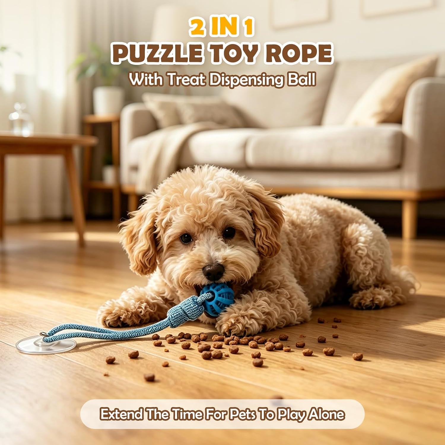 2PCS Dog Tug of War Toy with Suction Cup, Interactive Dog Toy, Pet Cotton Rope with Treat Food Dispensing Ball, Puppy Teething Toys for Chewers