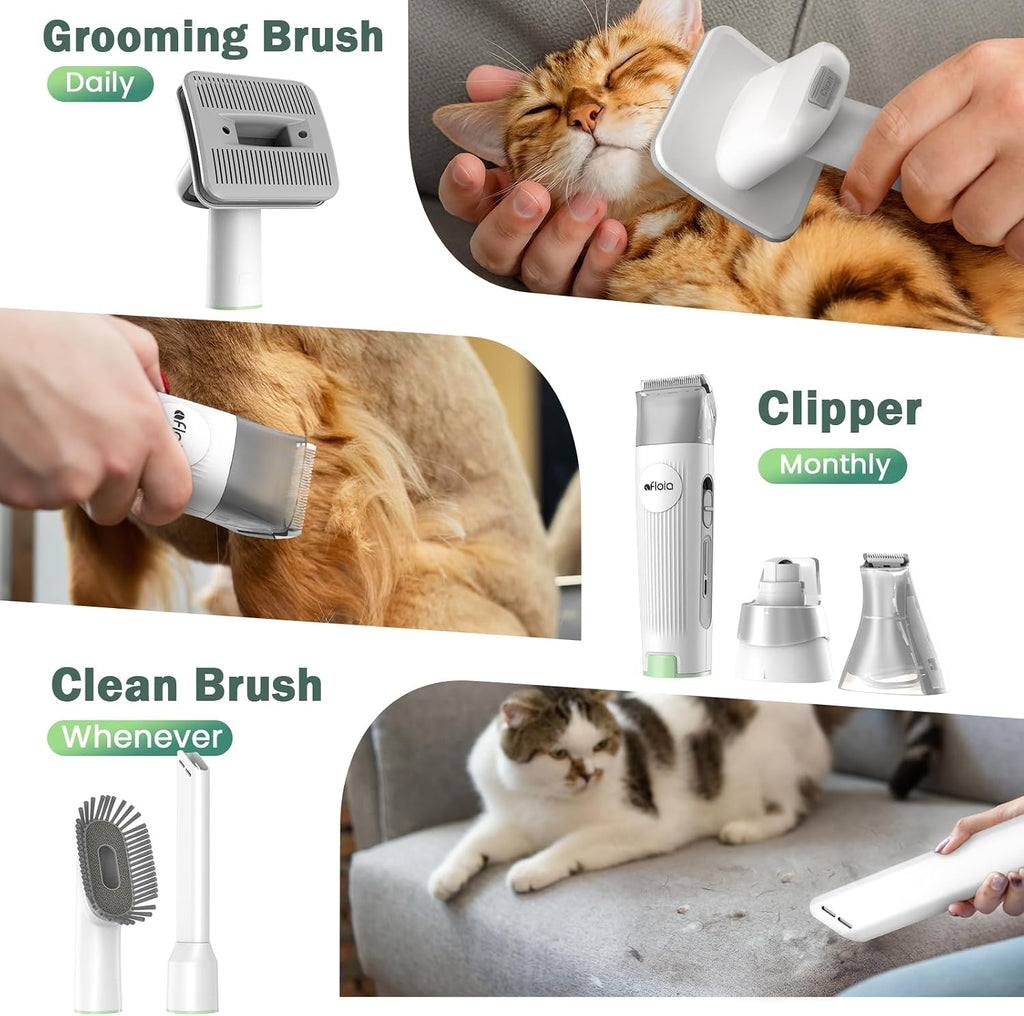 6-In-1 Dog Grooming Vacuum Kit, Pet Clipper & Nail Grinder, Green | All-In-One Grooming Covers Brushing, Clipping, Trimming and Nail Care, 1.5L Dust Cup, 3 Suction Levels, Low-Noise Comfort