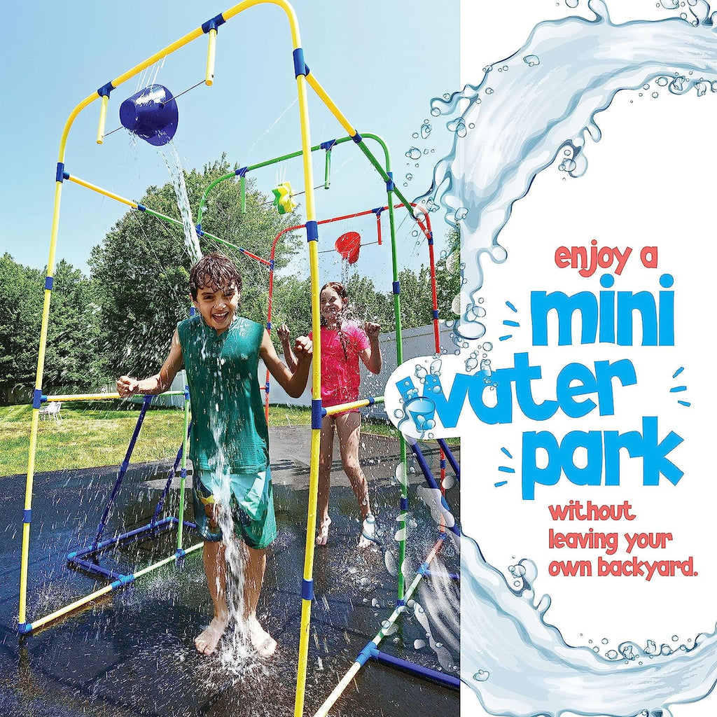 Backyard Waterpark Sprinkler 77" Water Toy for Kids, Outdoor Fun Water Play with Dump Buckets for a Family Splash Wheel Water Toys for Backyard