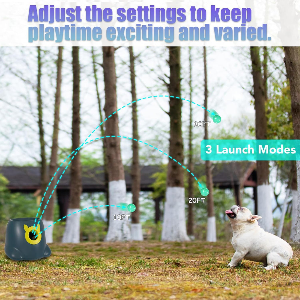 Automatic Ball Launcher for Dogs, Dog Fetch Ball Thrower Launcher, 3 Adjustable Distances, Interactive Pet Self Playing for Small Dogs and Puppies with 10 Balls (2 Inches)