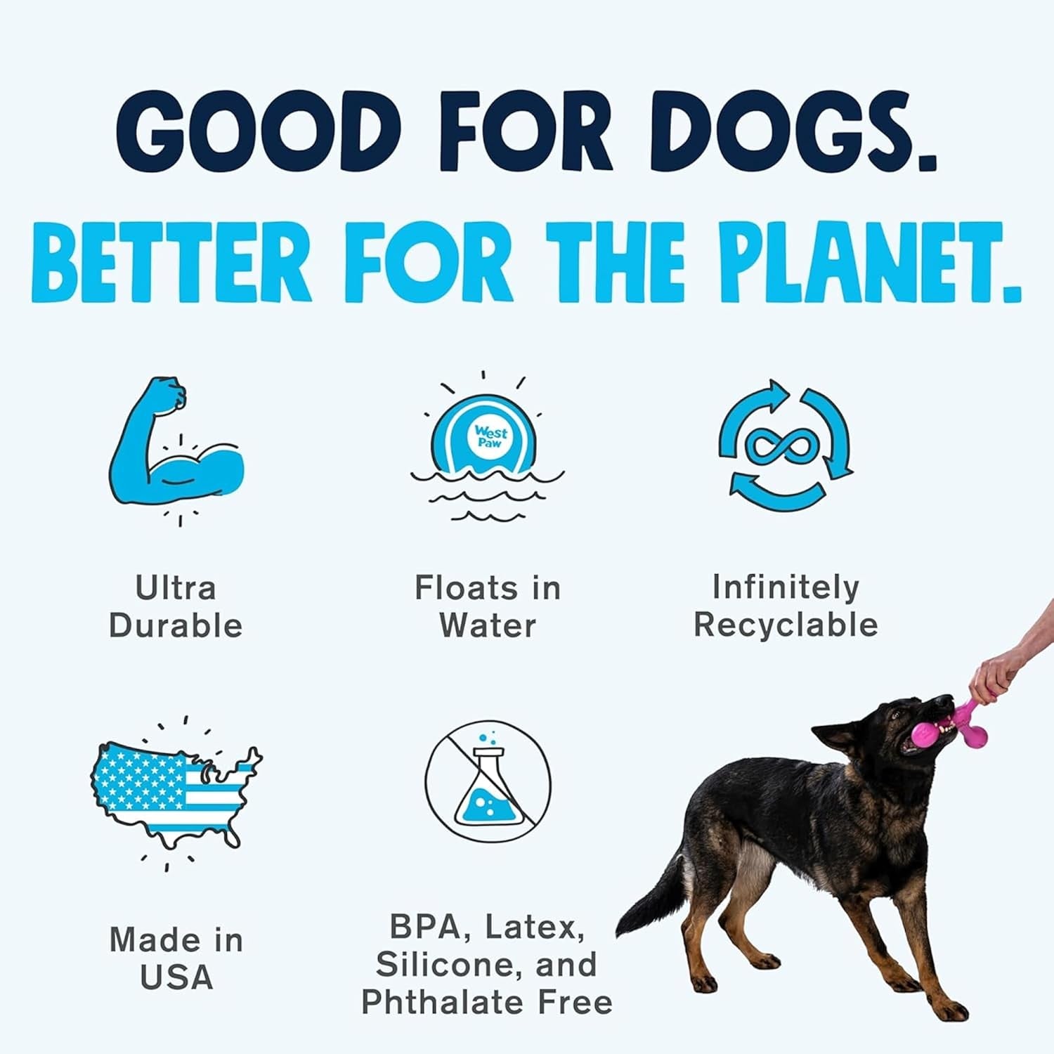 WEST PAW Zogoflex Air Skamp Tug-Of-War Stick Dog Chew Toy – Hollow, Squishy Interactive Toy for Dogs, Puppies – for Chewing, Catch, Carry, Fetch, Dishwasher Safe, Latex-Free, Large 8.5", Aqua Blue