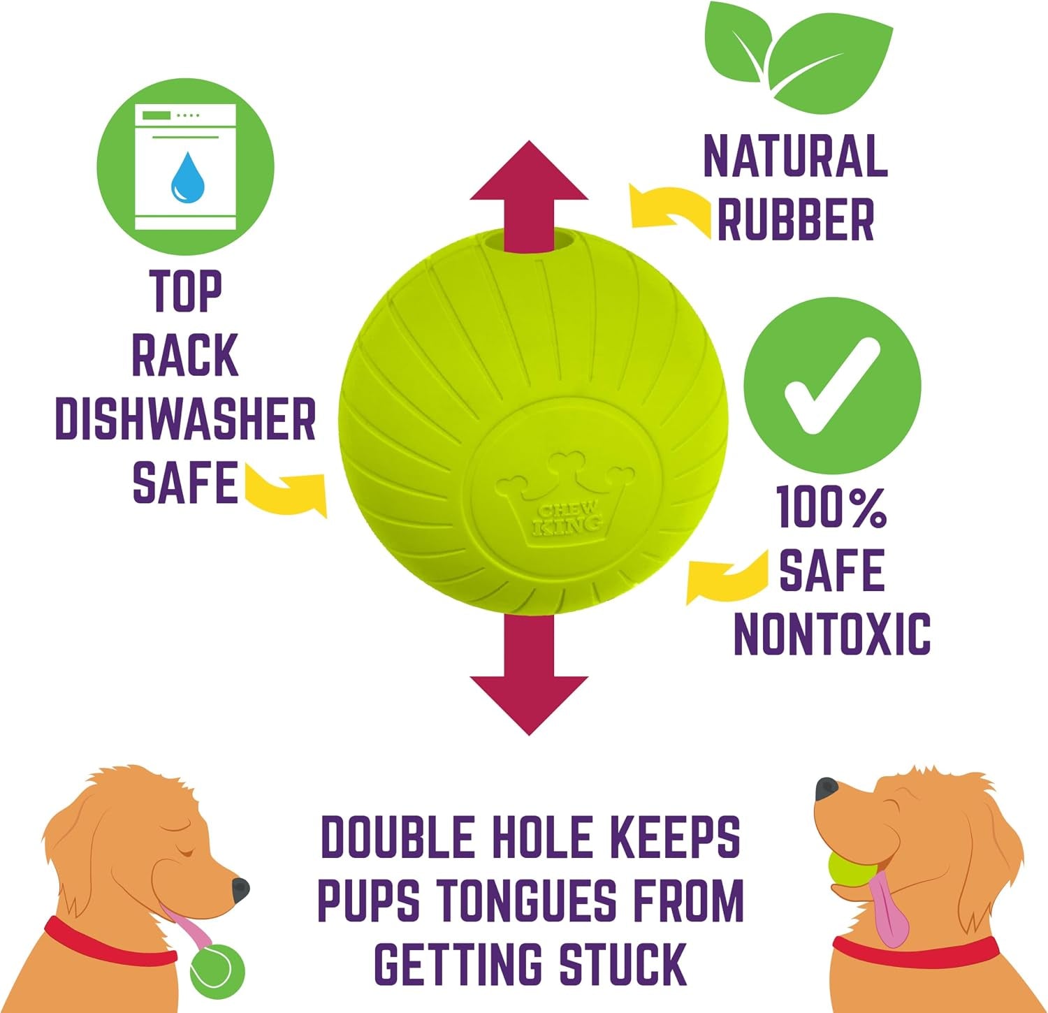 by Mammoth Supreme Rubber Dog Fetch Balls (8-Pack), Durable 3” Natural Rubber Balls with Safety Air Vent, High Bounce Fetch Toys for Aggressive Chewers, Launcher Compatible - Yellow