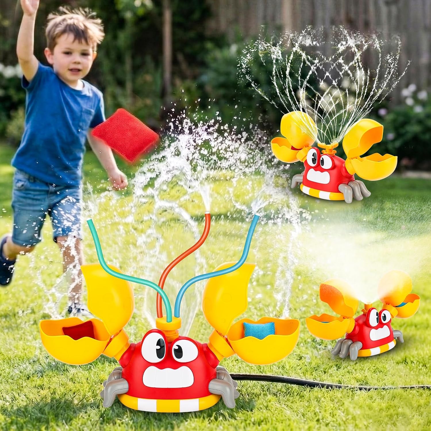 Water Sprinkler for Kids, Summer outside Water Toys Attached to Garden Hose with 3 Spray Patterns & 4 Bean Bags for Toss Game, Kids Sprinklers for Yard Lawn Pool Games for Age 4-12 Yr Old Boys Girls