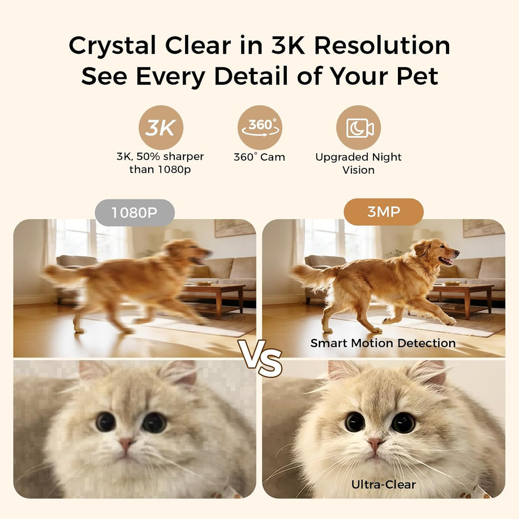 2026 3K Pet Camera Treat Dispenser, 32Ft Remote Tossing for Dogs & Cats – Reduces Separation Anxiety, 360° View, Security Indoor Cam W/ Phone App, Barking Alerts, No Subscription, 5G Wifi, Robot M3