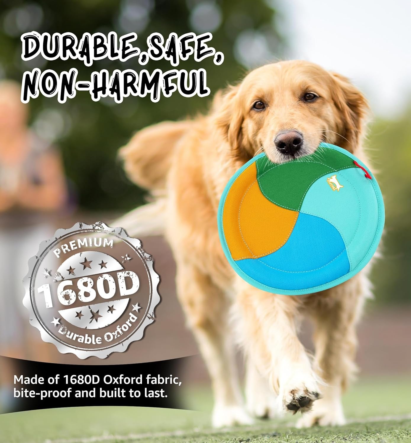 Dog Flying Disc Dog Flyer Toy for Fetch, Durable Nylon 9.5" Diameter with Soft and Thick Edges, Gentle on Teeth & Gums, Lightweight & Water Floating, Outdoor Play for All Breeds (A-Blue/Orange)