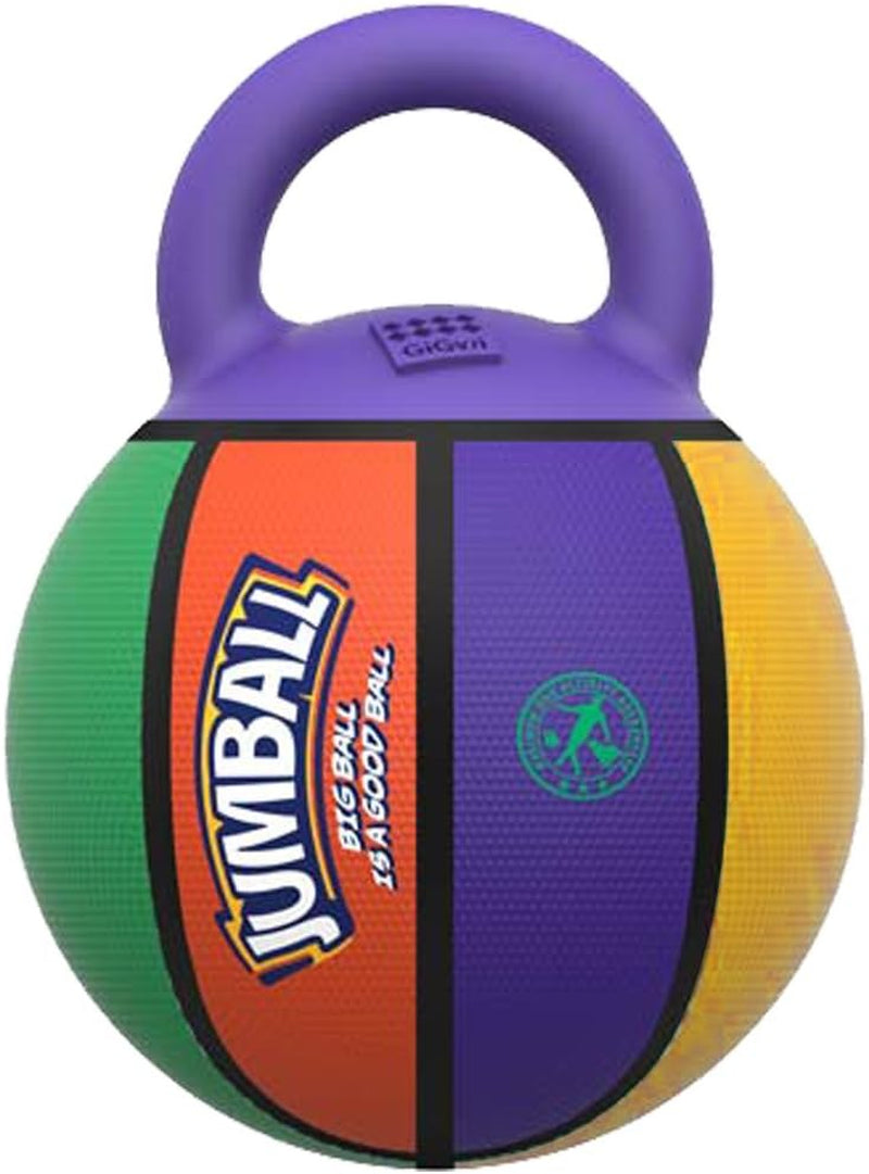 Jumball Rubber Basketball Dog Toy with Handle High Visability Throw Fetch Toy Dog Ball - Multicoloured
