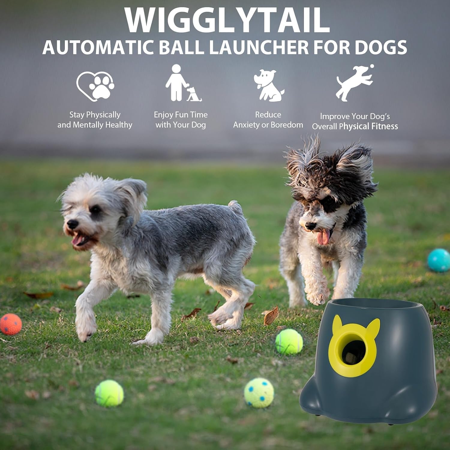 Automatic Ball Launcher for Dogs, Dog Fetch Ball Thrower Launcher, 3 Adjustable Distances, Interactive Pet Self Playing for Small Dogs and Puppies with 10 Balls (2 Inches)