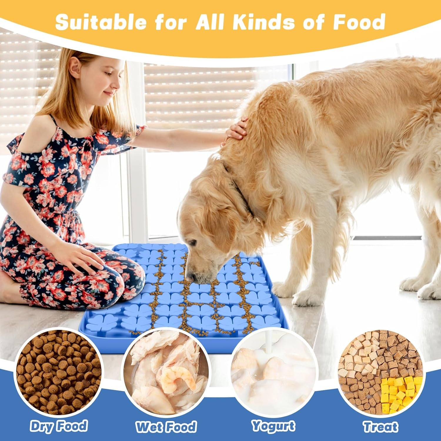 Dog Lick Mat, 23.6"X 15.7" Large Silicone Snuffle Mat with Suction Cups, Slow Feeder for Small Medium Large Dogs Slow Eating, Boredom Reducer (Blue)