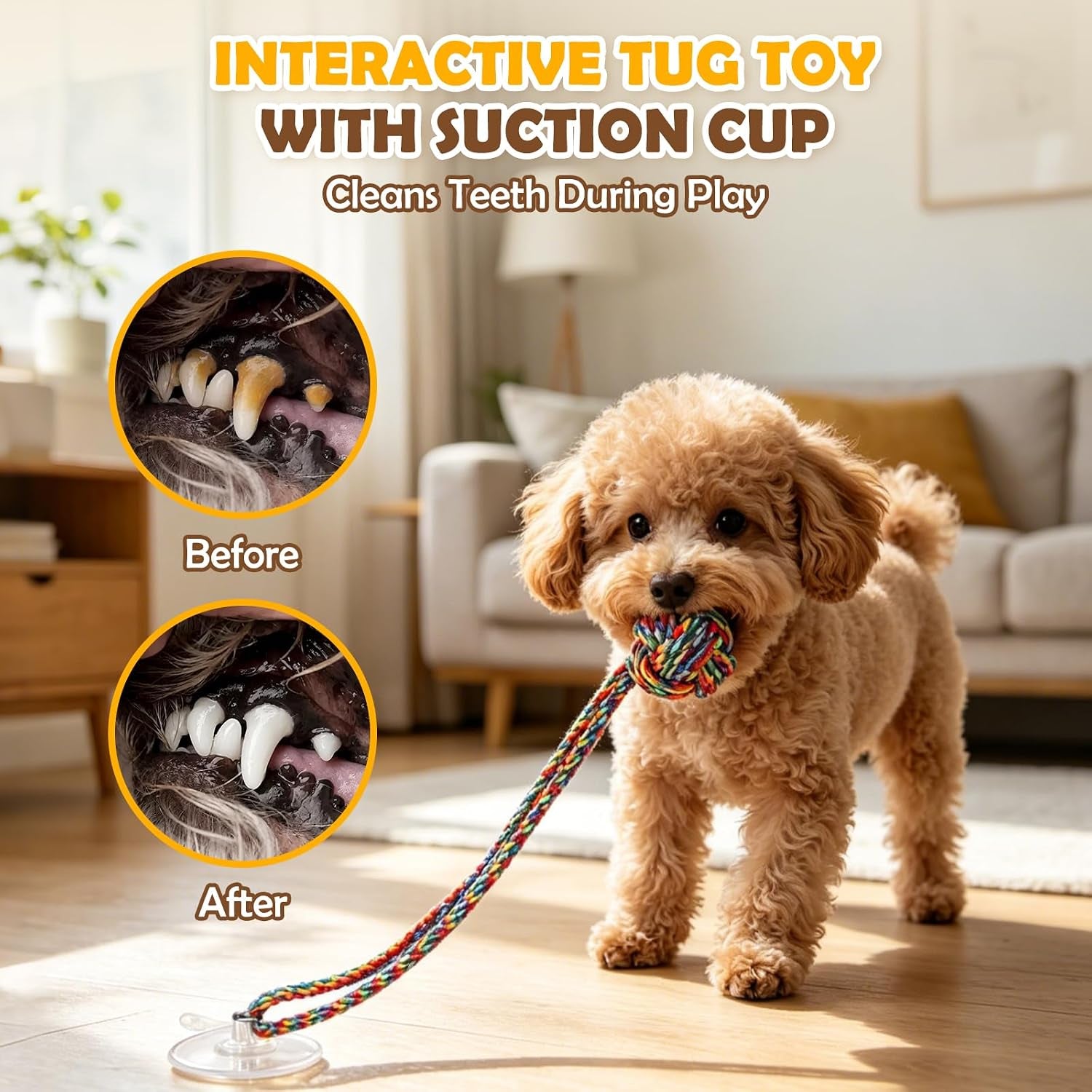 2PCS Dog Tug of War Toy with Suction Cup, Interactive Dog Toy, Pet Cotton Rope with Treat Food Dispensing Ball, Puppy Teething Toys for Chewers