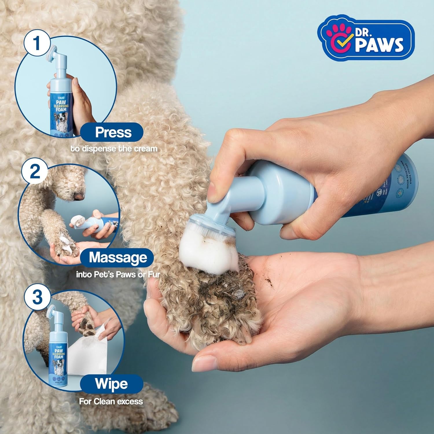 Foaming Dog Paw Cleaner, Non-Toxic, Ph-Balanced, Lick-Safe Paw Cleaner for Dogs, Effective Animal Washer and Feet Cleaner, Wipes for Paws and Butt, Built in Soft-Tip Head - 150Ml