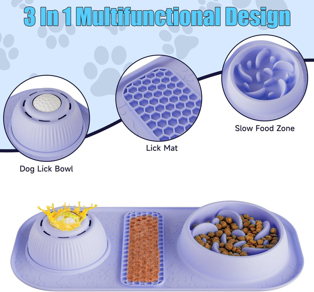 Dog Lick Bowl with Rolling Ball, 3 in 1 Slow Feeder Dog Bowls, Bone Broth Dog Licking Bowl with Lick Mat & Interactive Rolling Ball, Non-Slip Dog Enrichment Toy for Small Medium Large Breed