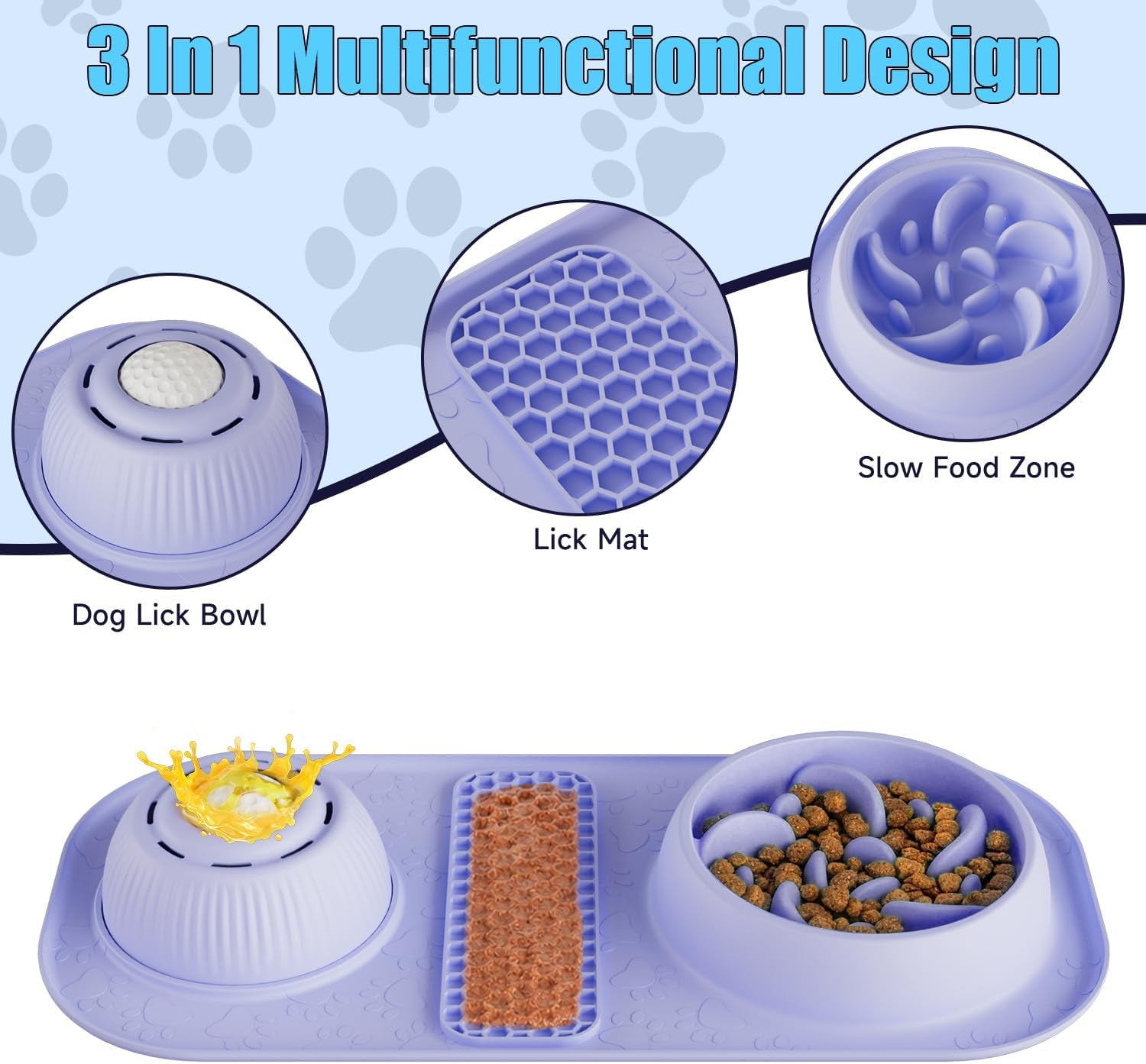 Dog Lick Bowl with Rolling Ball, 3 in 1 Slow Feeder Dog Bowls, Bone Broth Dog Licking Bowl with Lick Mat & Interactive Rolling Ball, Non-Slip Dog Enrichment Toy for Small Medium Large Breed