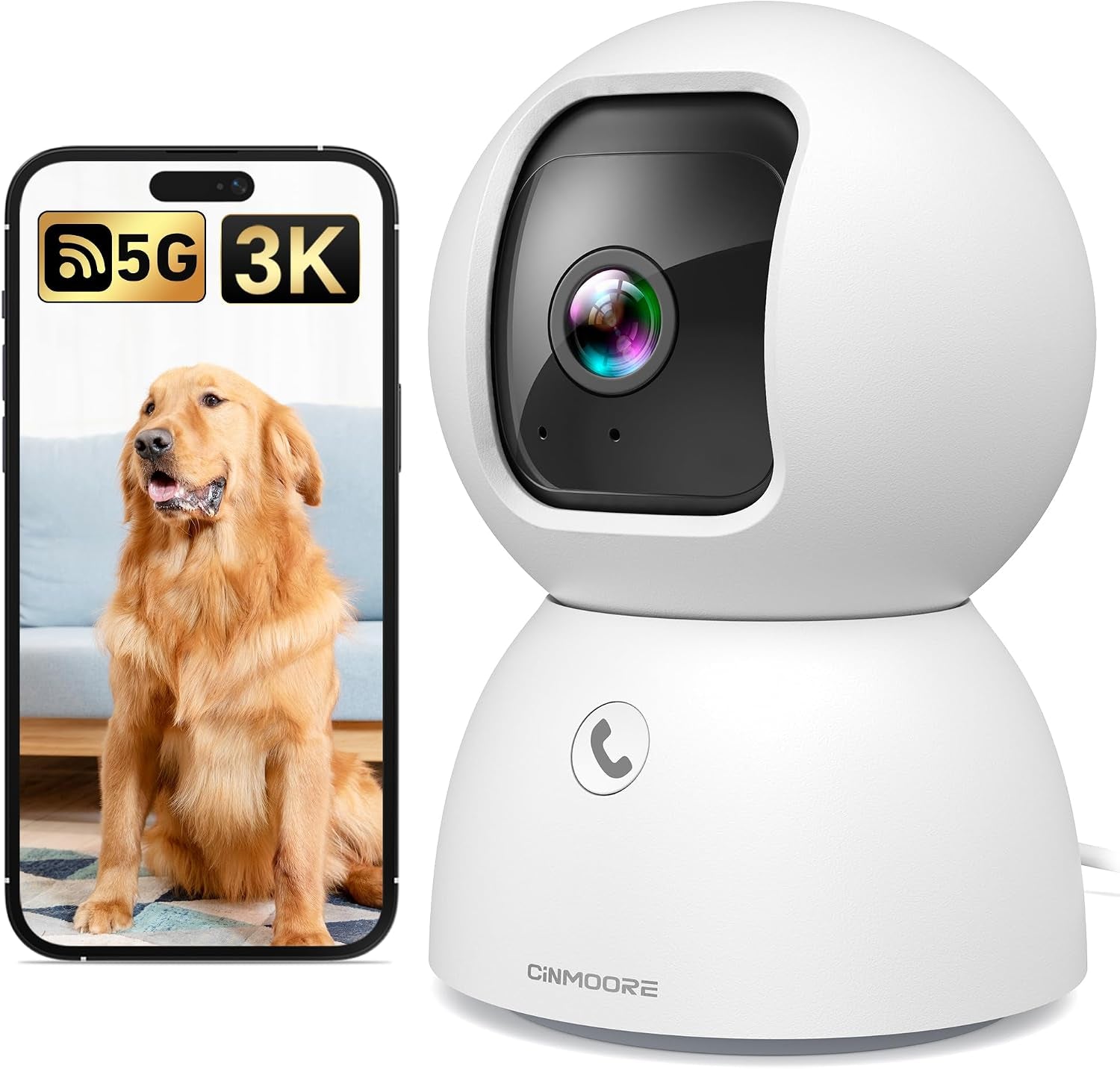 5G Pet Camera Indoor with Phone App, 3K Cat Dog Cameras with Speaker, Pan-Tilt Wifi Baby Monitor Camera for Home Security, Pet/Facial AI Detection Motion Tracking, 2-Way Talk, 2.4G/5G Wi-Fi