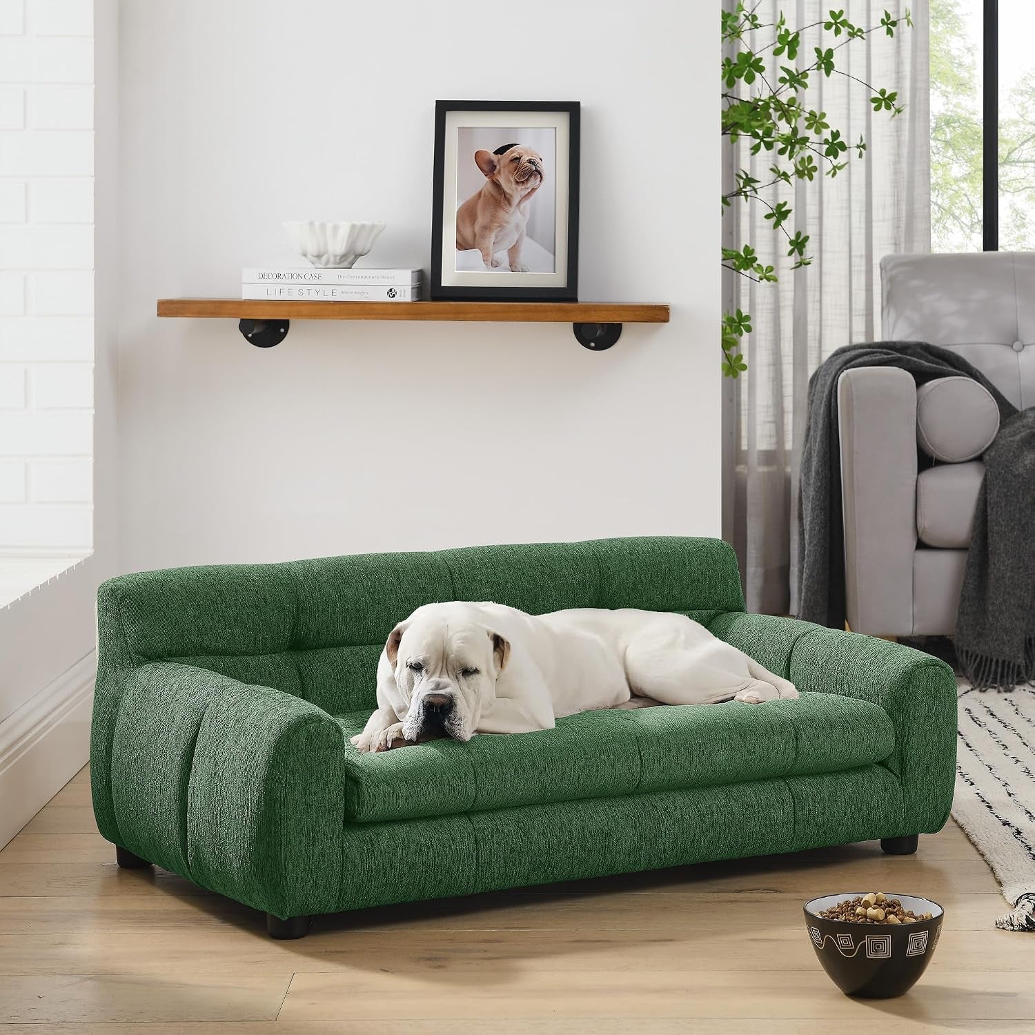 38" Dog Couch, Comfortable Dog Sofa Bed with Backrest and Armrests for Medium and Large Dogs, Linen Cozy Soft Cushion Pet Bed,Dark Gray