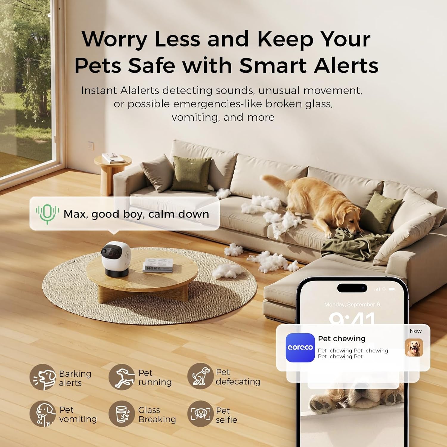 2026 3K Pet Camera Treat Dispenser, 32Ft Remote Tossing for Dogs & Cats – Reduces Separation Anxiety, 360° View, Security Indoor Cam W/ Phone App, Barking Alerts, No Subscription, 5G Wifi, Robot M3
