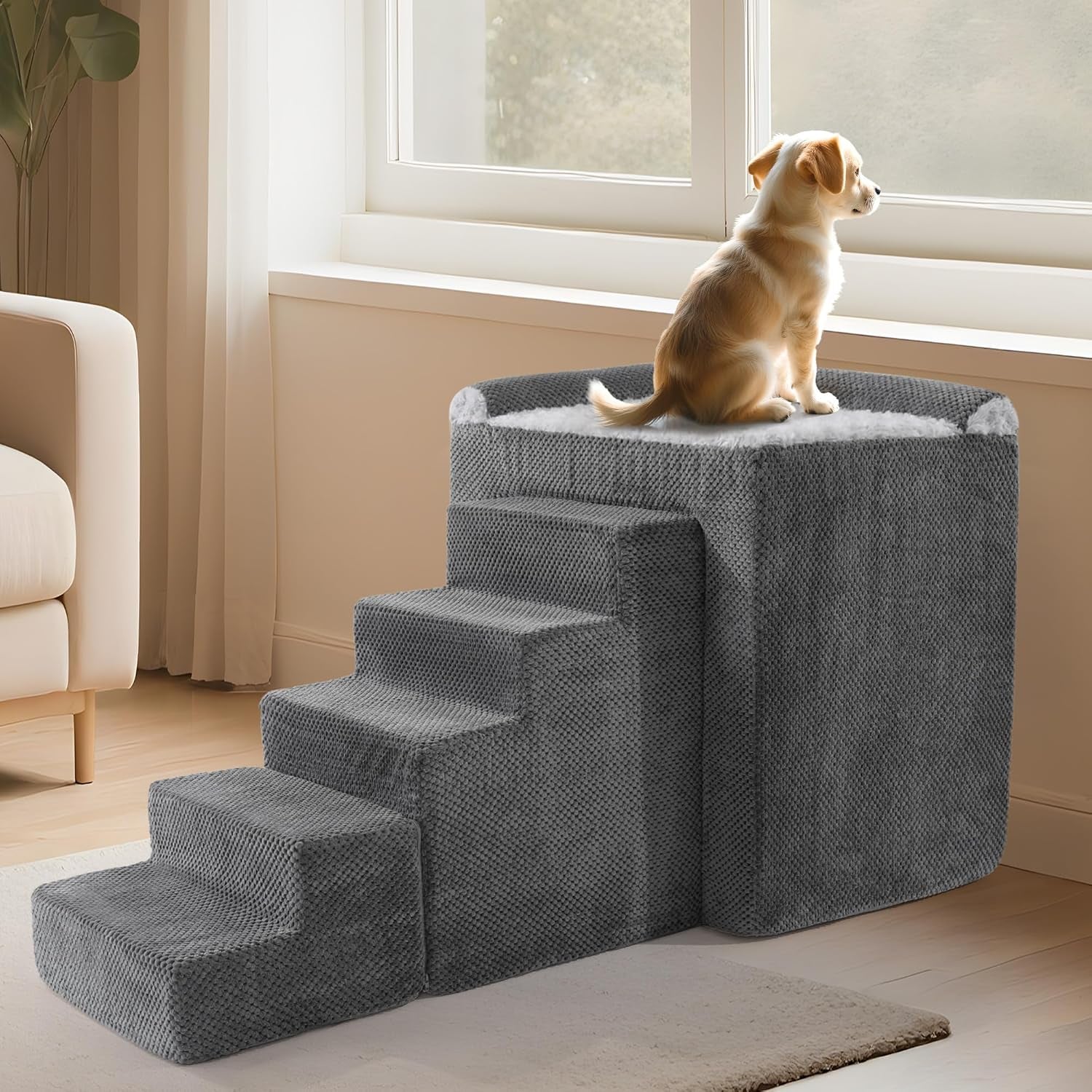 Stable Foam Dog Window Perch & Orthopedic Bed with Reinforced Metal Frame for Long-Lasting Support, Pet Bunk Bed for Dogs, Joint Relief & Window Viewing (Height 15.7")