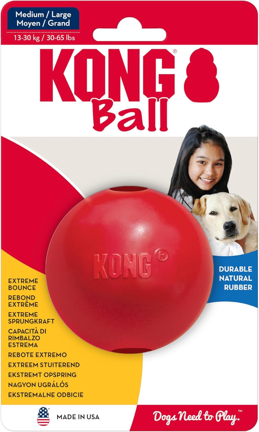 Ball with Hole - Durable Dog Fetch Toy for Training, Interactive Playtime & More - Classic Natural Rubber Ball - Red - for Large/X-Large Dogs