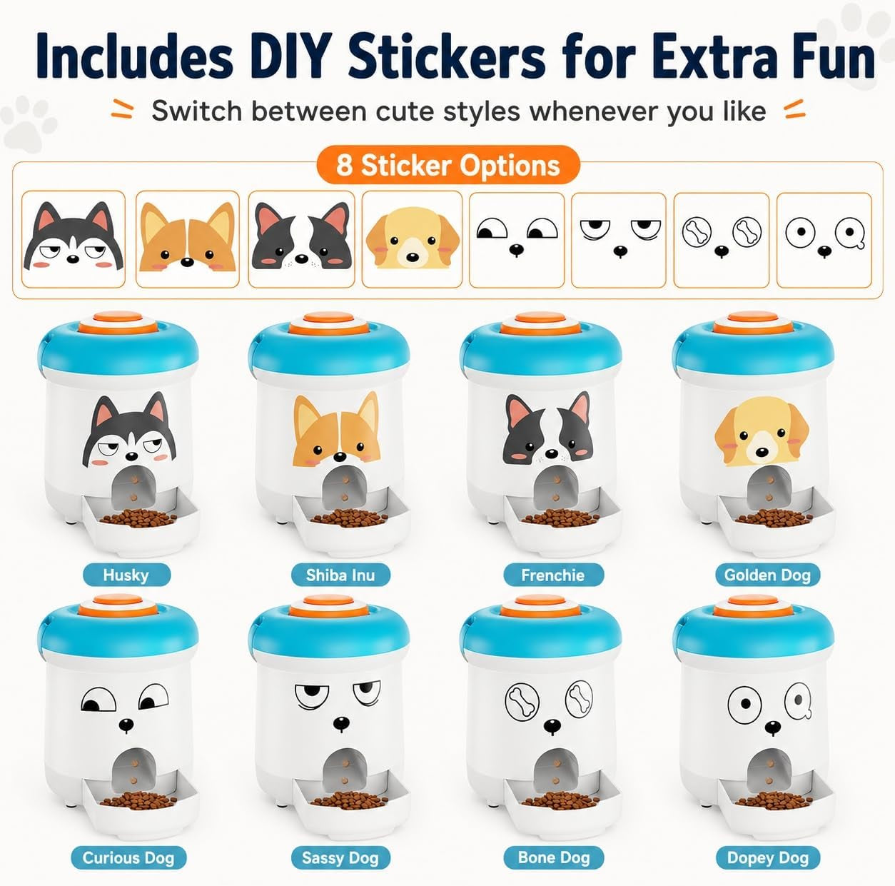 Interactive Dog Treat Dispenser Toy with Remote Button, Dog Puzzle Feeder & Slow Feeder for Bored Dogs, Mental Stimulation Reward Training Toy with 8 DIY Stickers