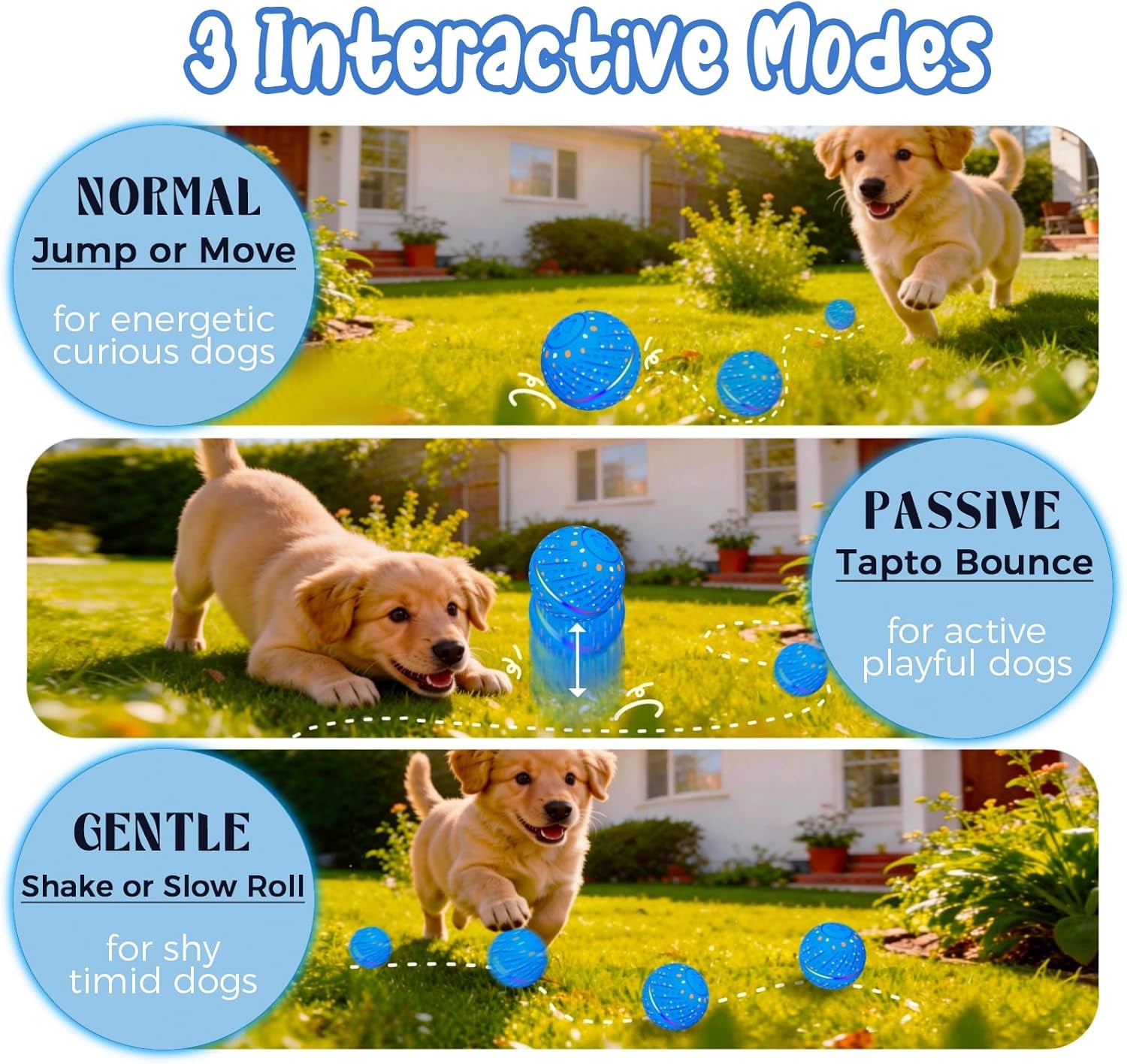 Interactive Dog Ball Automatic Motion Activated 3 Modes | Motion Activated Rolling & Bouncing, Durable ETPU Dog Toy for Small Dogs, Keeps Dogs Busy & Reduces Boredom