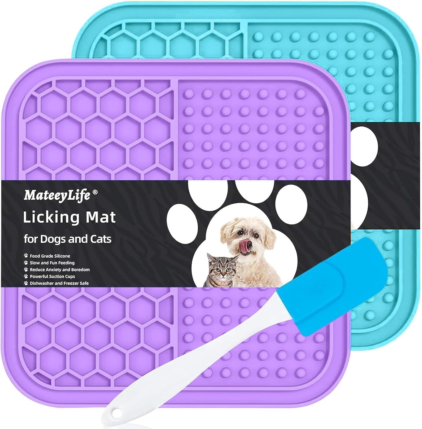 2PCS Small Lick Mat for Dogs and Cats, Licking Mats for Dog Anxiety Relief, Cat Peanut Butter Lick Pad for Boredom Reducer, Dog Treat Mat Perfect for Bathing Grooming Gray&Beige