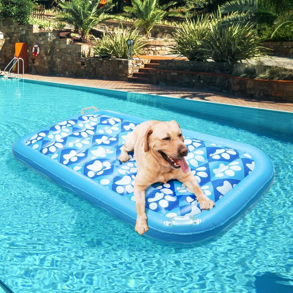 Inflatable Dog Pool Float - Large Ride on Pool Raft Toy for Pet, Summer Swiming Pool or Lake Water Games for Small to Large Dogs, Floating Raft with Cute Paw Design