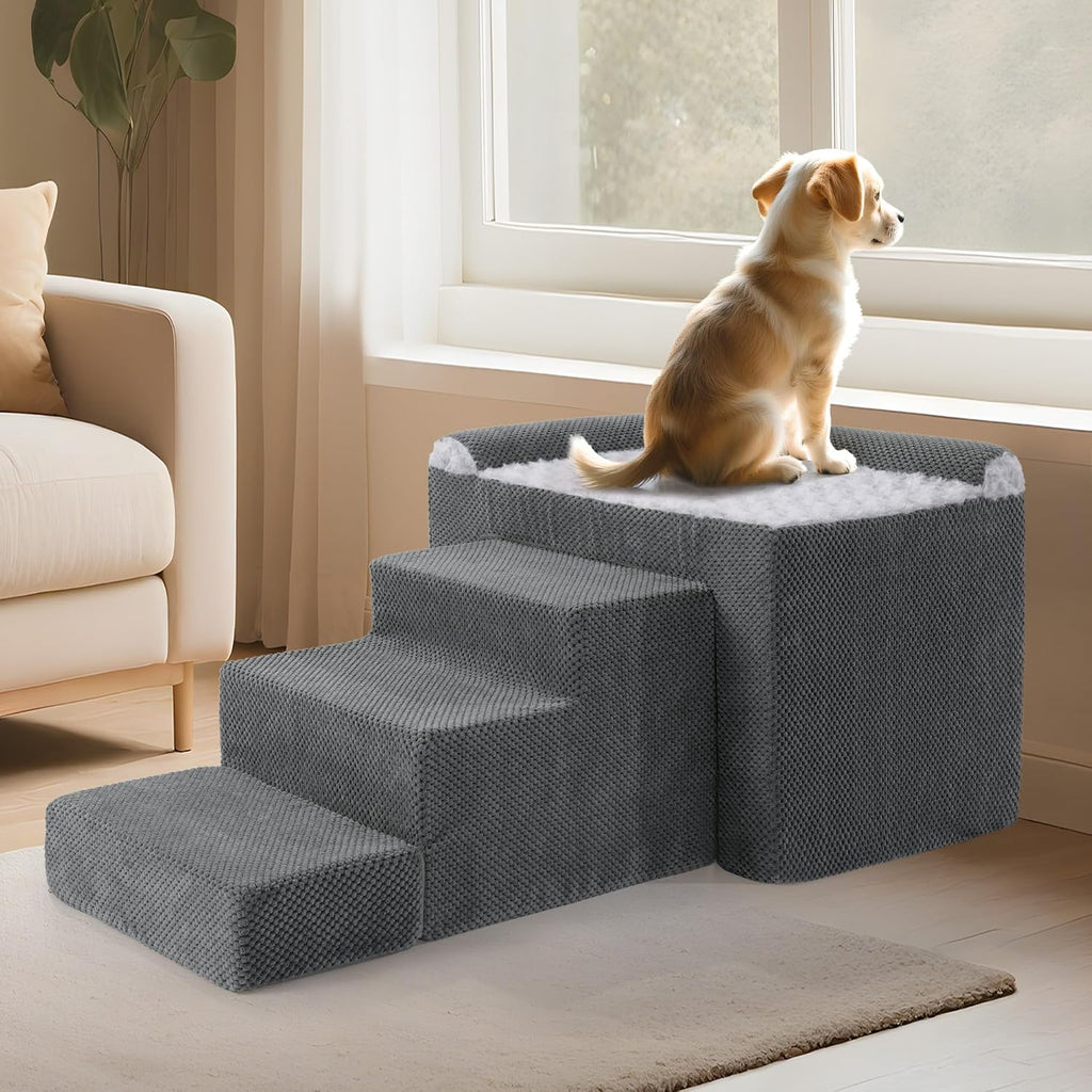 Stable Foam Dog Window Perch & Orthopedic Bed with Reinforced Metal Frame for Long-Lasting Support, Pet Bunk Bed for Dogs, Joint Relief & Window Viewing (Height 15.7")