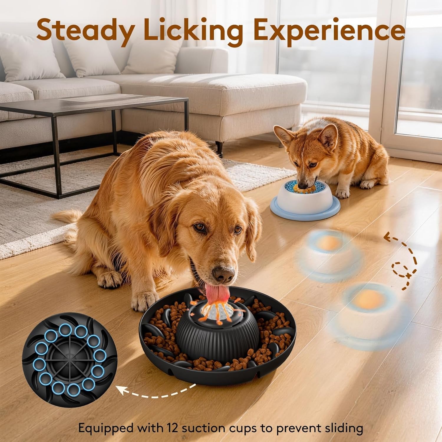 Slow Feeder Dog Bowls 2 in 1 Liquid Treat Dog Lick Mat Cat Bowl – anti Slip 5‑Cup Large Capacity Liquid and Kibble Food Treat Dispenser for Slowing down Eating for Large Medium Small Dogs (Black)