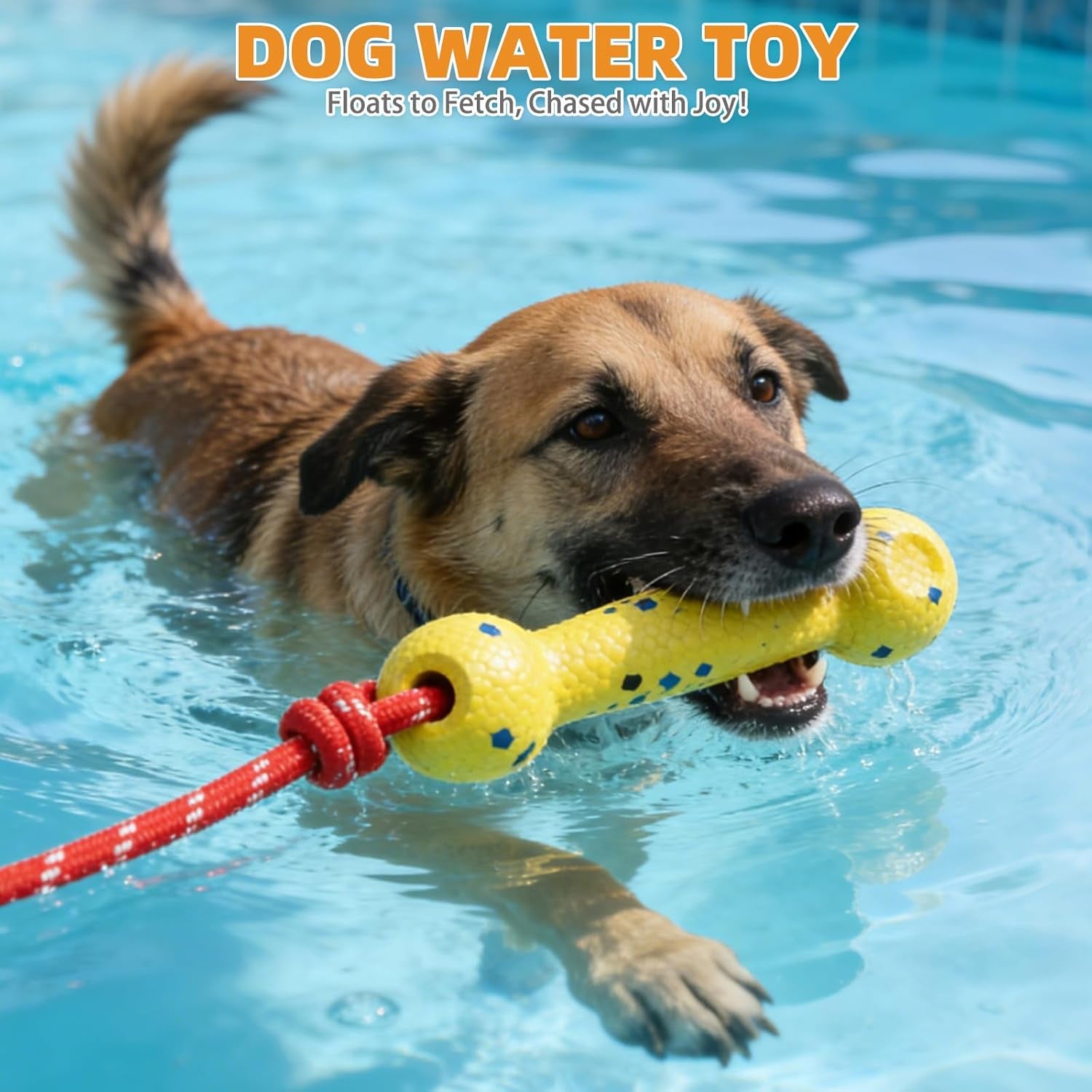 Floating Dog Pool Toys, Tough Interactive Water Fetch Bumpers with Durable Rope for Small Medium Large Dogs, 2 Pack Bright Dog Chew Toys Summer Outdoor Training Teething, Yellow&Blue