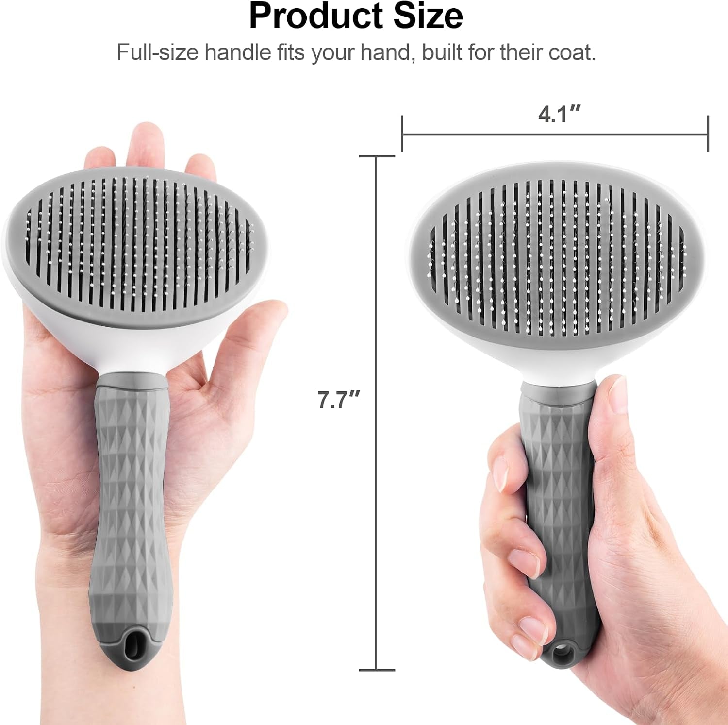 Cat Brush for Shedding, Skin Friendly Self-Clean Dog Slicker Brush | Removes Loose Undercoat, for Dogs Cats Rabbits Long & Short Hair, Pet Grooming Tool with Rounded Tips, Ergonomic Handle, Gray