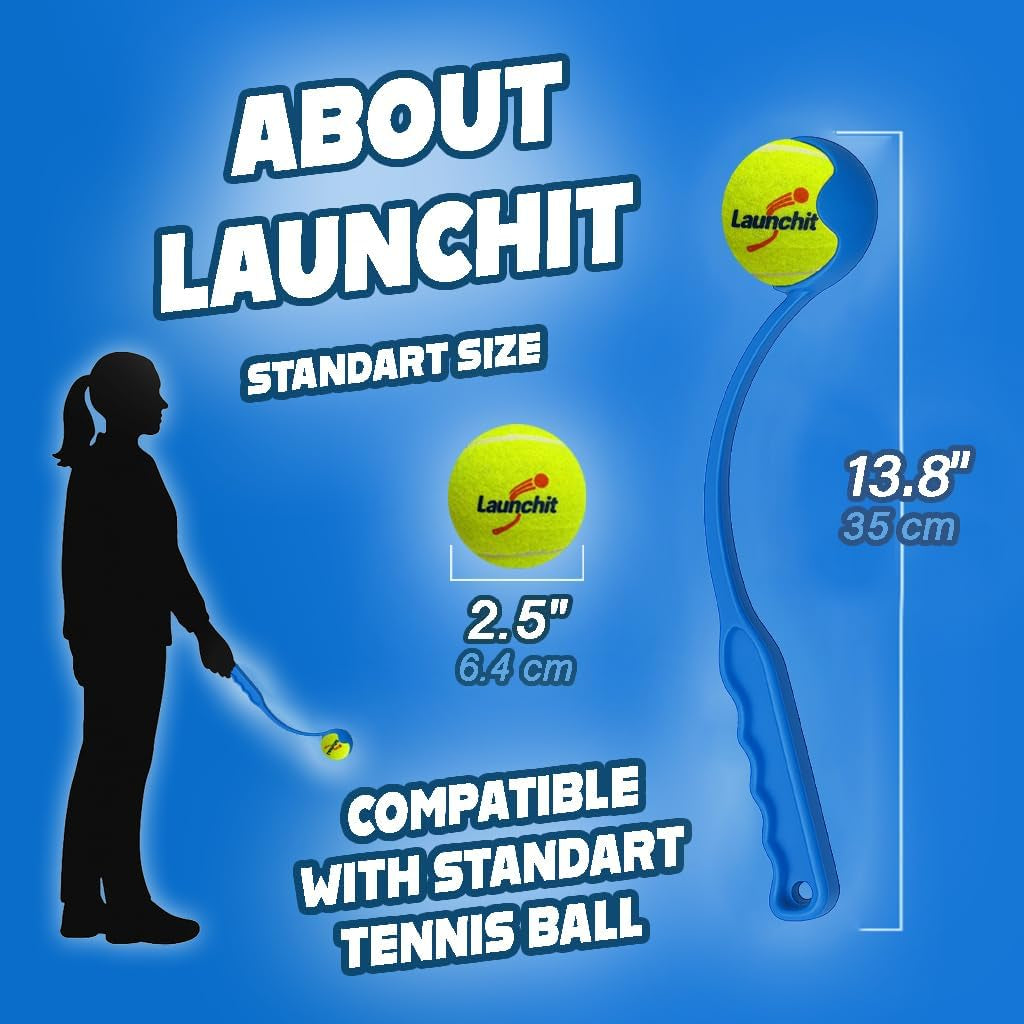 Dog Ball Launcher, Tennis Ball Thrower, Compact Design 13.8" Stick with Medium 2.5" Ball (Blue)
