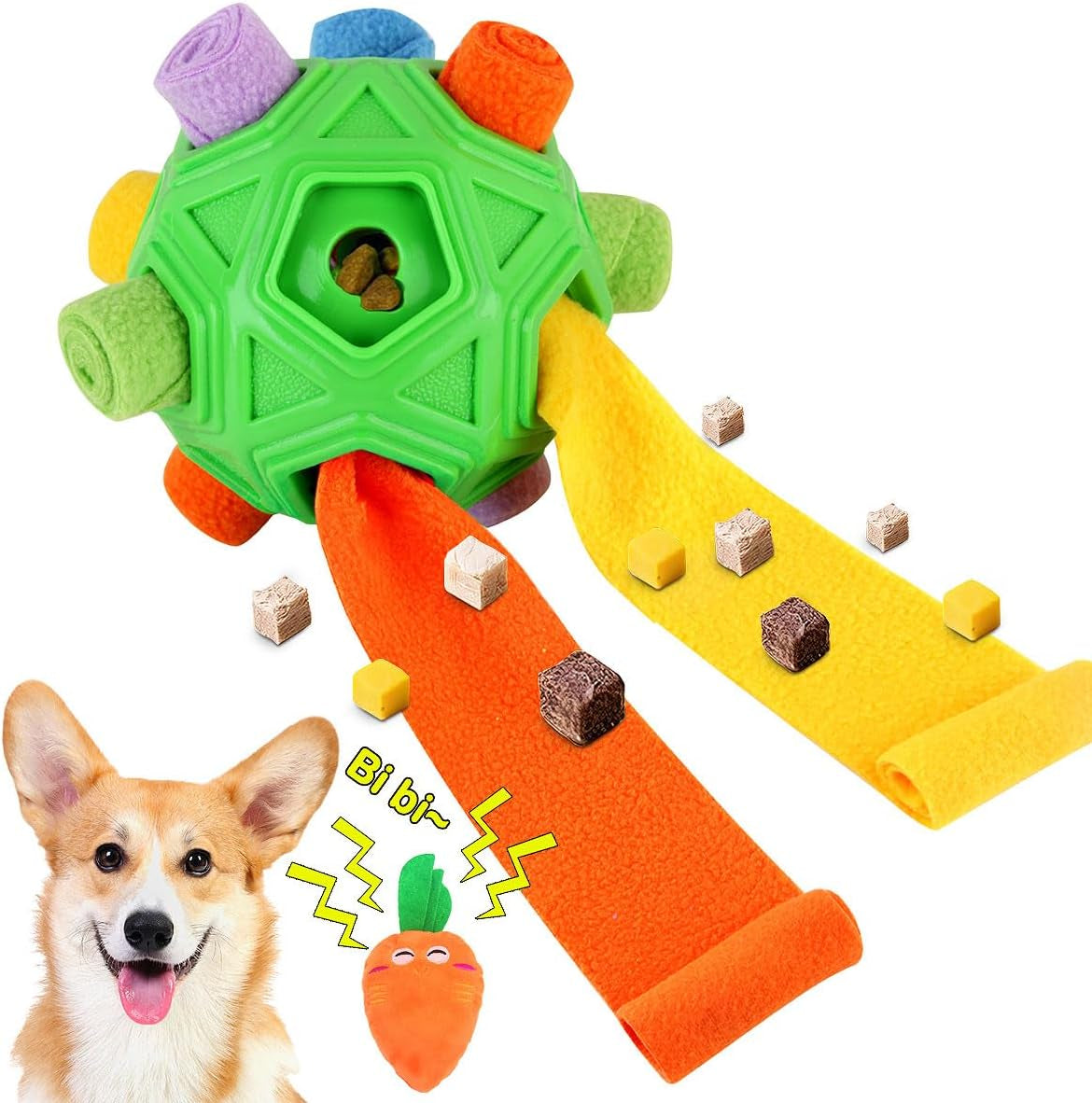 Dog Snuffle Ball-Interactive Puzzle Dog Toys Encourage Natural Foraging Skills Slow Feeder for Training and Stress Relief, Cloth Strip Hiding Food Treat Dispenser Dog Toy