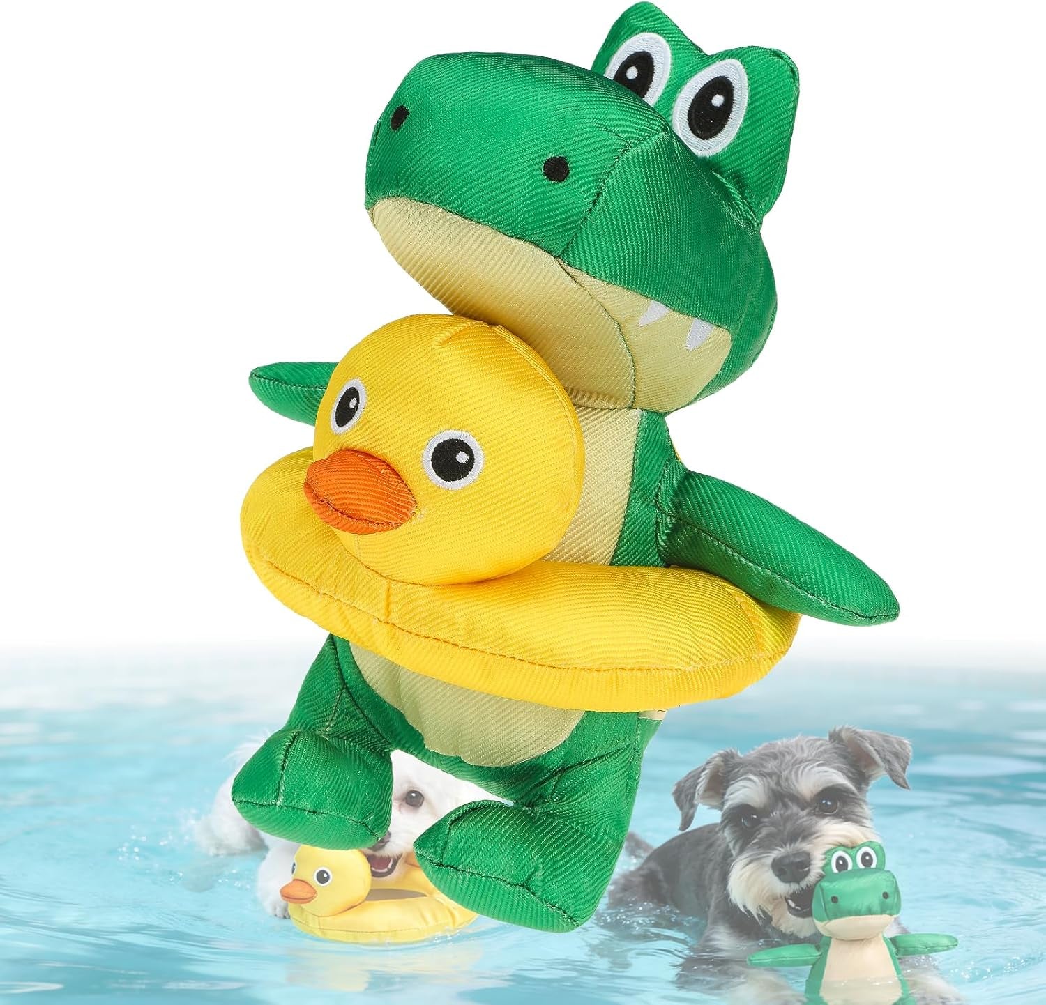 2-In-1 Squeaky Floating Dog Toys for Small Medium Large Dogs, Crocodile & Duck Set Water Pool Toys with Squeakers, Interactive Outdoor Fetch Pet Toy for Beach Lake Summer Essentials