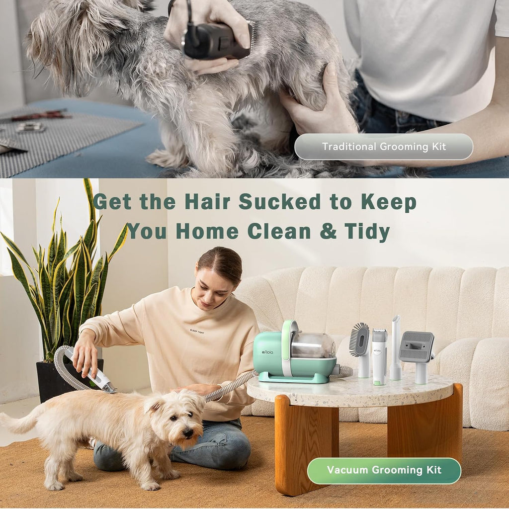 6-In-1 Dog Grooming Vacuum Kit, Pet Clipper & Nail Grinder, Green | All-In-One Grooming Covers Brushing, Clipping, Trimming and Nail Care, 1.5L Dust Cup, 3 Suction Levels, Low-Noise Comfort