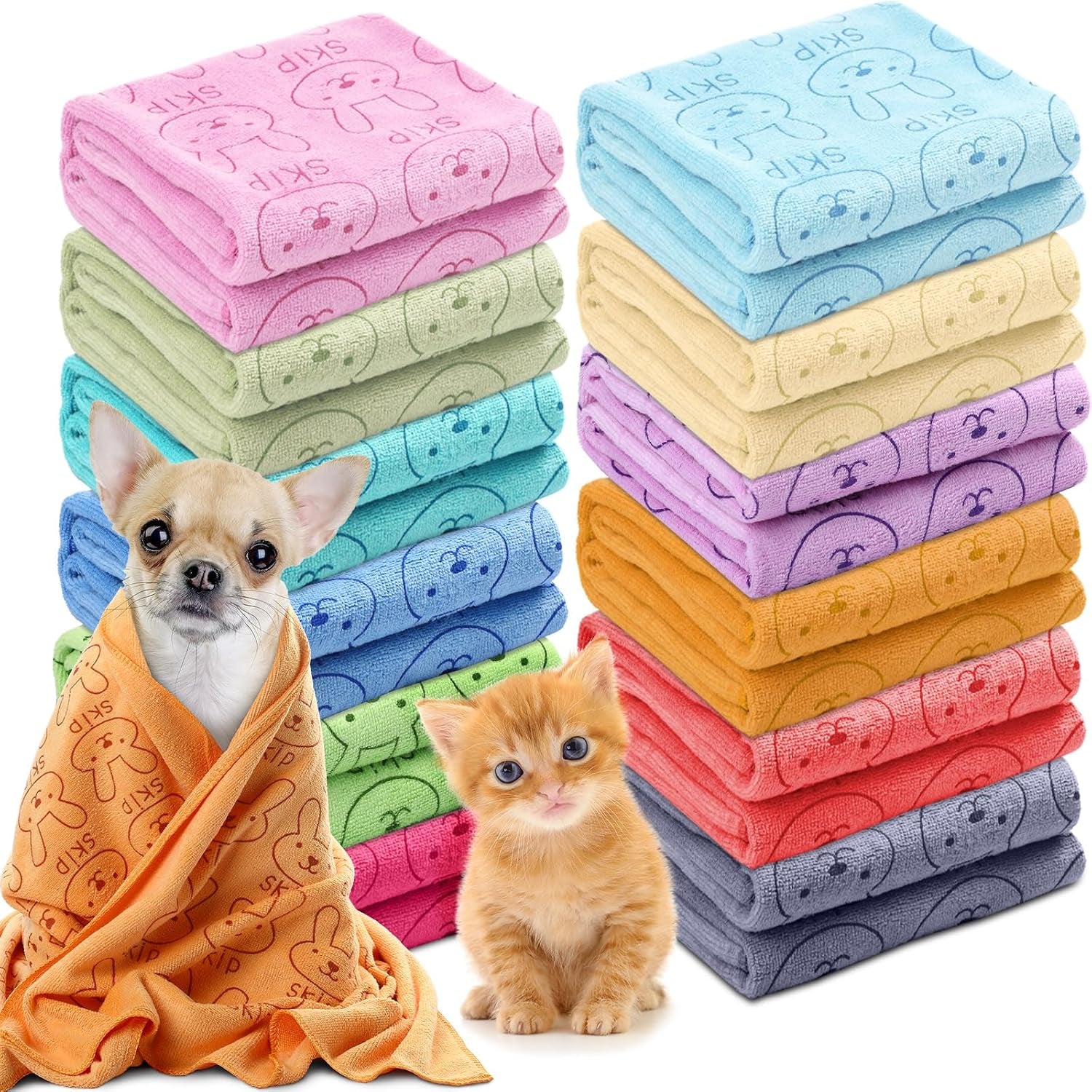 12 Pcs Microfiber Dog Towels for Drying Dogs Cats, 20 X 40 Inch, Quick Drying Absorbent Pet Puppy Towels for Small Puppy Dog Cat Kitten Pet, Grooming Bathing Shower Travel Supplies(Multicolor)