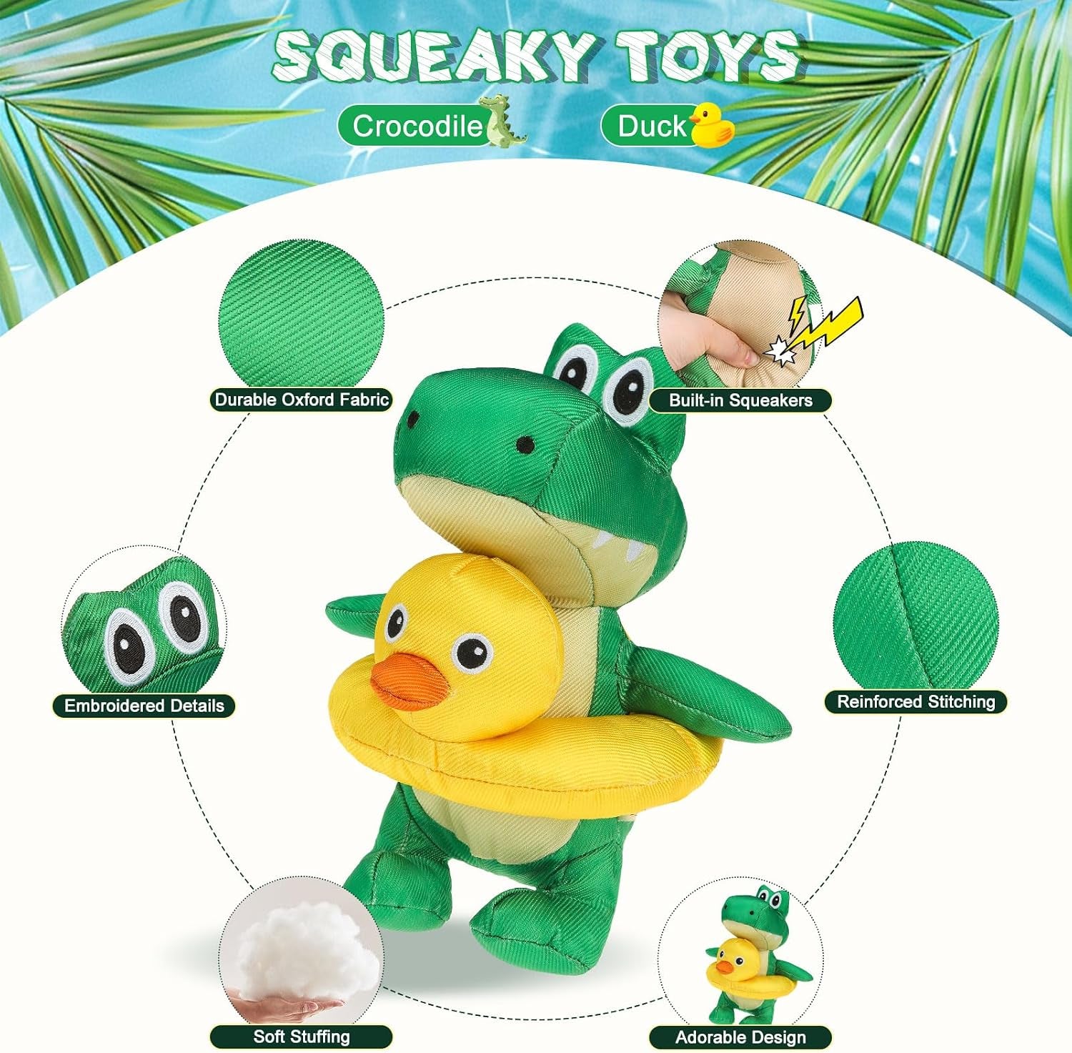 2-In-1 Squeaky Floating Dog Toys for Small Medium Large Dogs, Crocodile & Duck Set Water Pool Toys with Squeakers, Interactive Outdoor Fetch Pet Toy for Beach Lake Summer Essentials