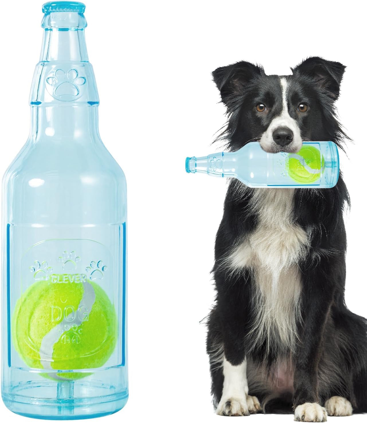 Dog Toy, Dog Squeak Toy, Floating Dog Toy, Interactive Fetch Toy for Play and Training, Bottle Shape with Tennis Ball inside (Set of Two Large)